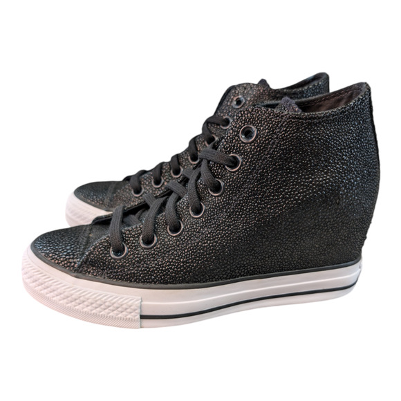 Converse 2017 CTAS Lux Mid Hidden Wedge Black Stingray Pebbled Leather Sneaker 7 - Picture 4 of 10